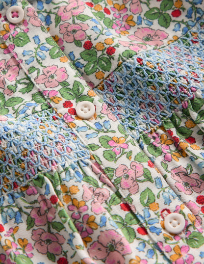 Scalloped Collar Smocked Shirt-Soft Ivory Berry Floral-3