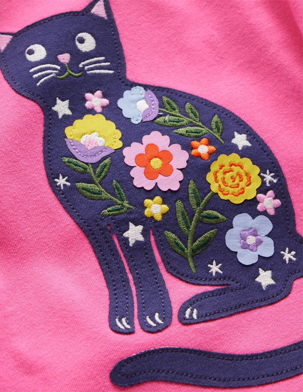 Long Sleeve Appliqué T-shirt-Sorbet Pink Cat-3