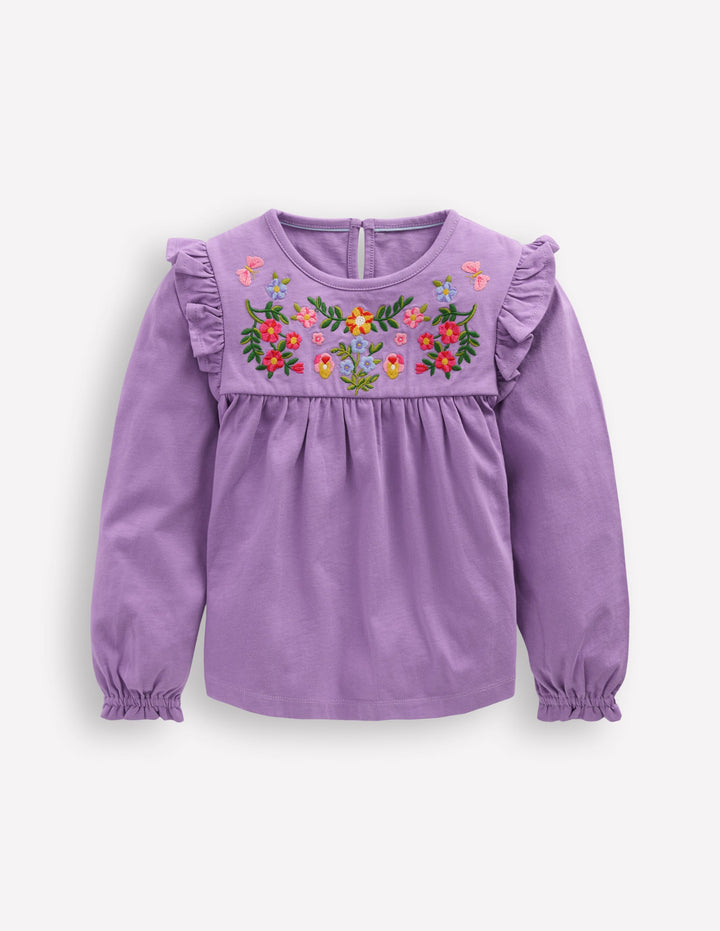 Embroidered Jersey Yoke Top-Aster Purple Embroidery