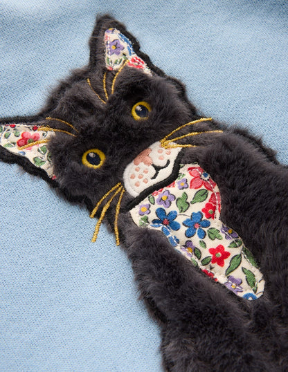 Applique Sweatshirt-Glacier Blue Cat-3