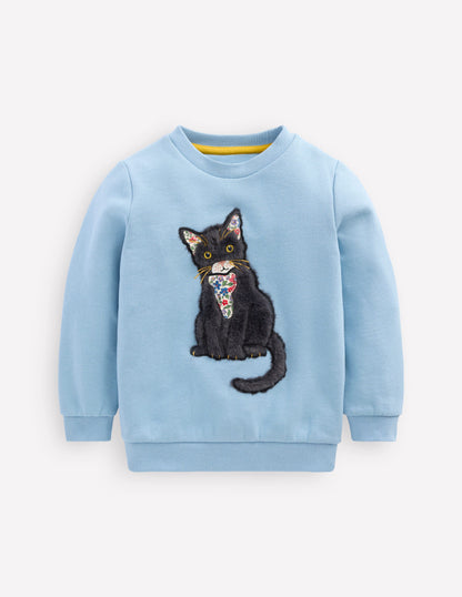 Applique Sweatshirt-Glacier Blue Cat-1