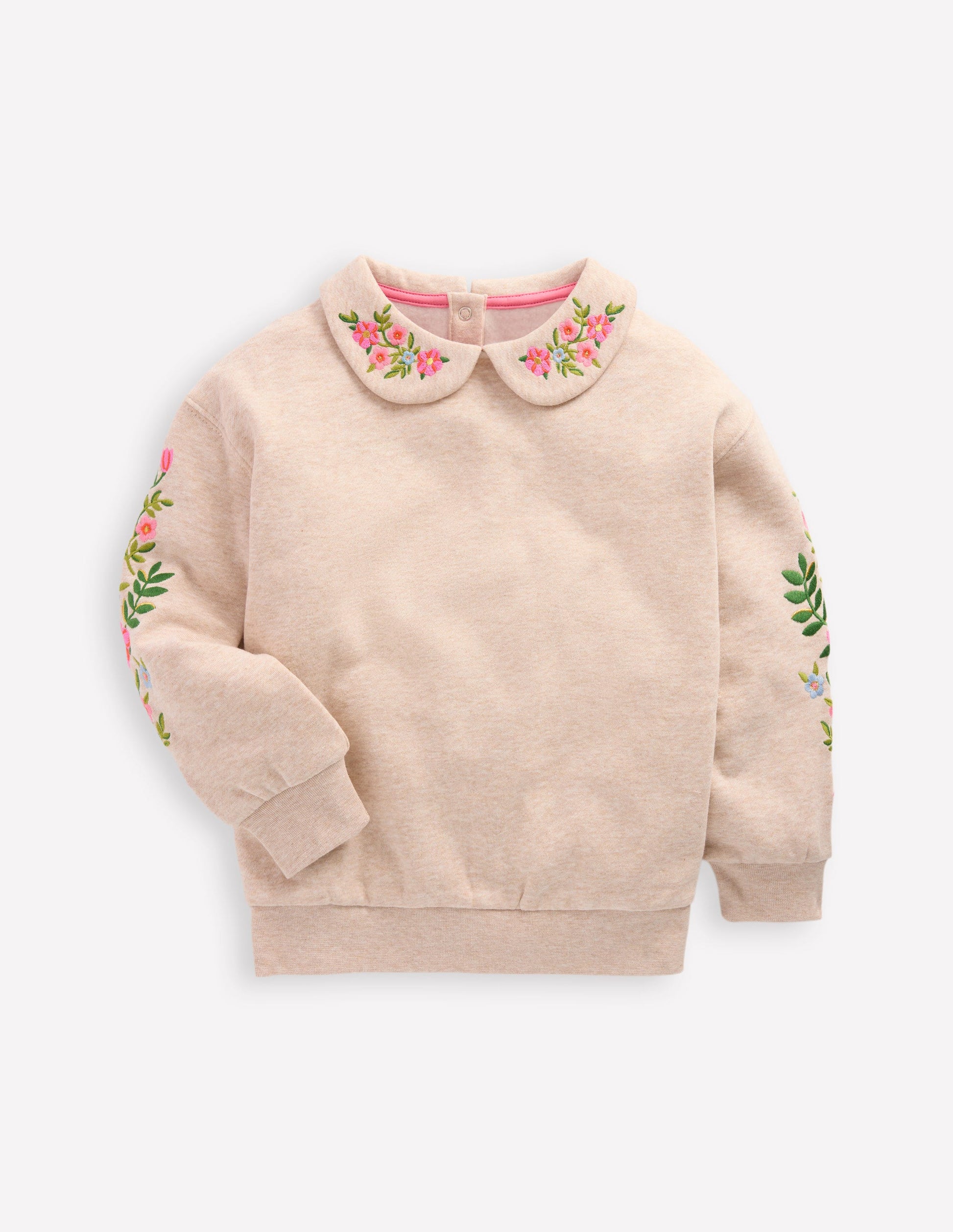Embroidered Sweatshirt-Oatmeal Marl Embroidery Boden UK