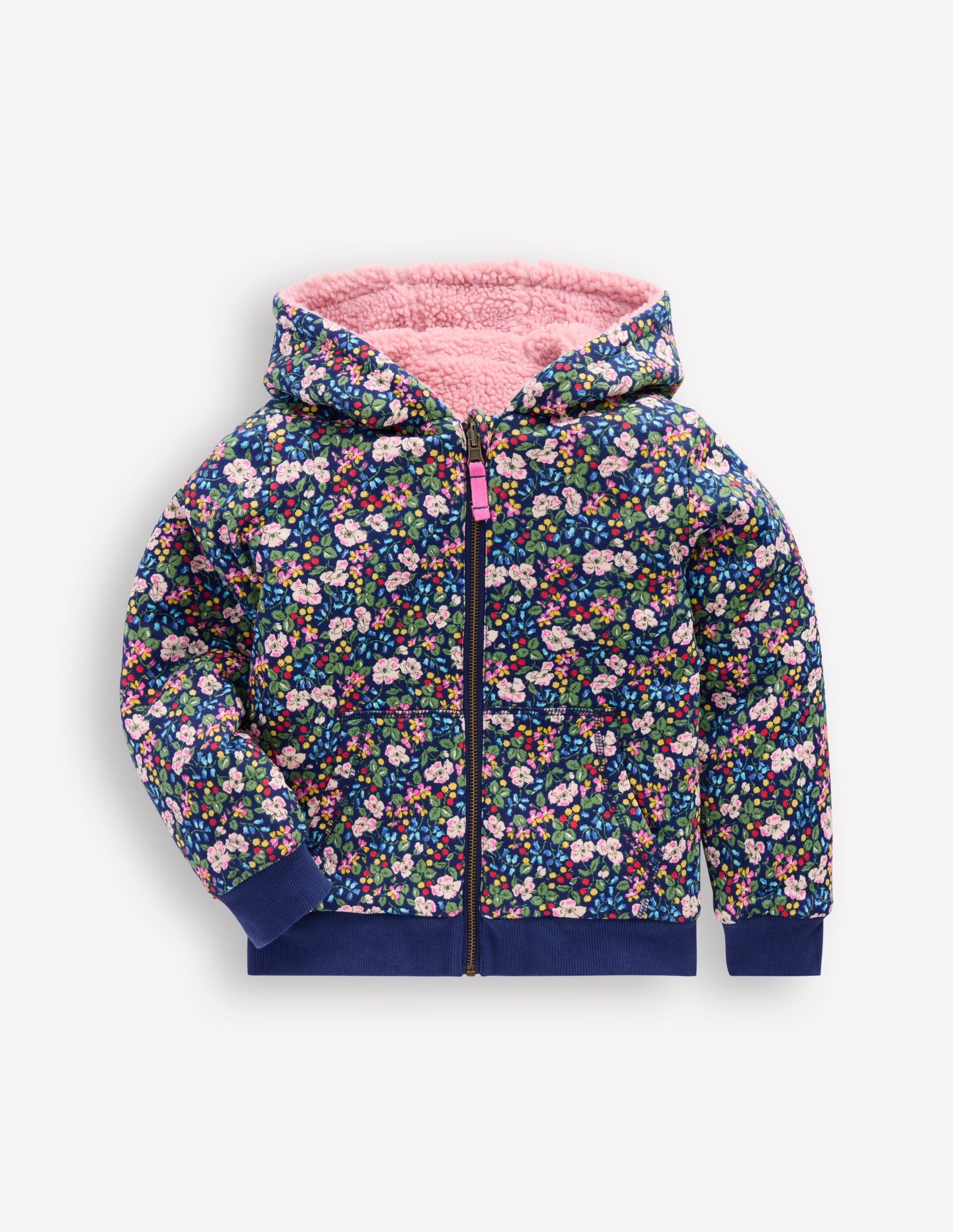 Reversible Borg Hoodie-Starboard Blue Berry Floral - Image 2