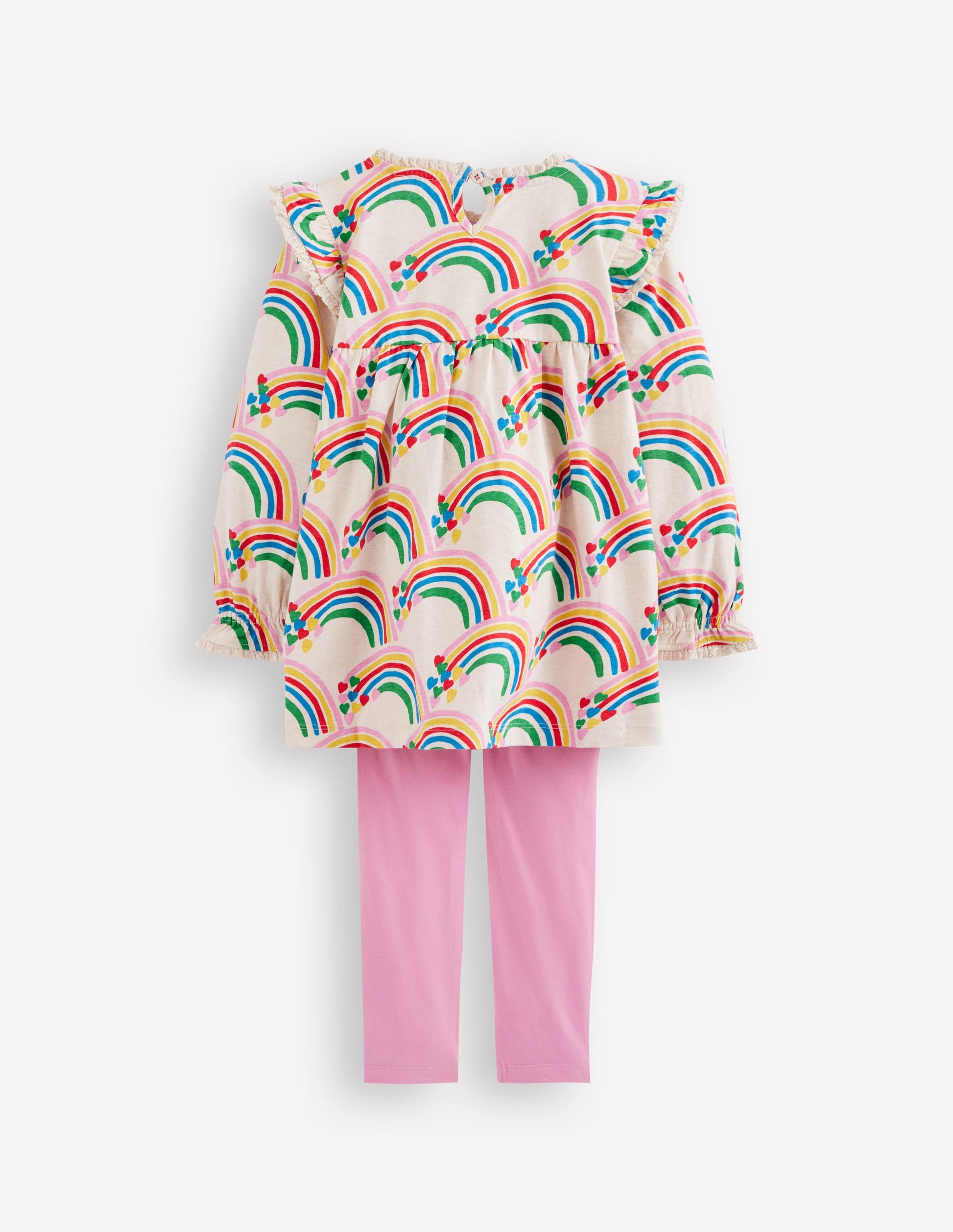 Printed Tunic Set-Oatmeal Marl Rainbow Hearts-2