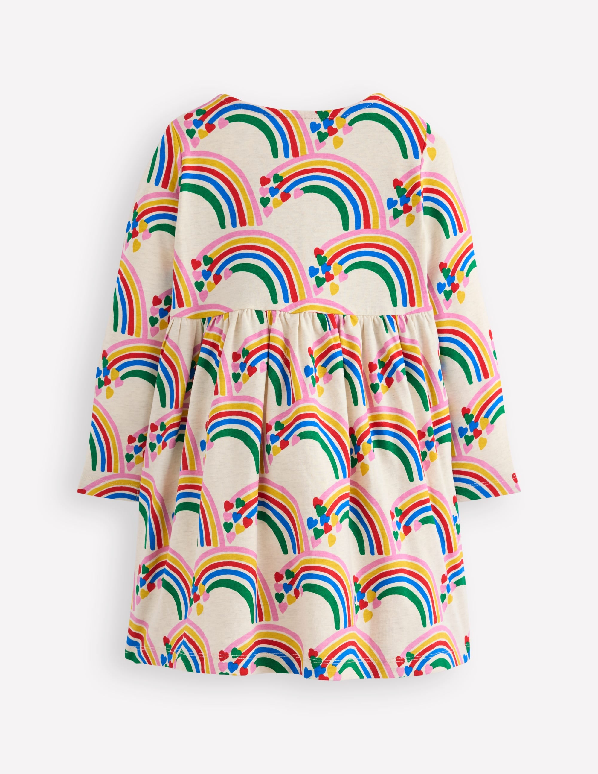 Heart Pocket Fun Jersey Dress-Oatmeal Marl Rainbow Hearts - Image 2