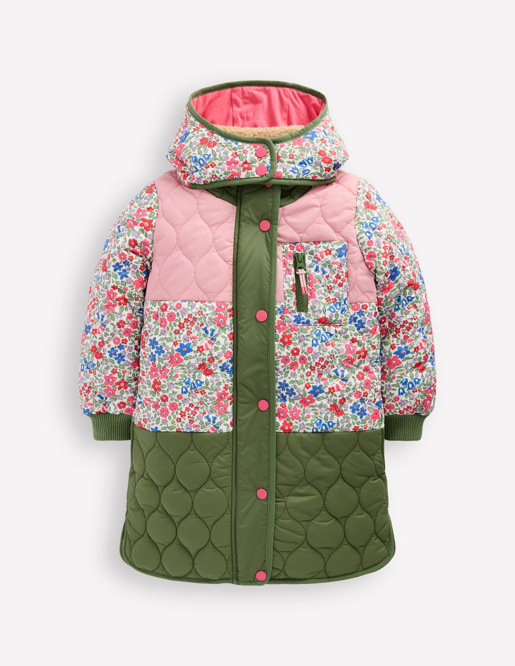 Cosy Longline Coat-Rose Pink Flowerbed - Image 1