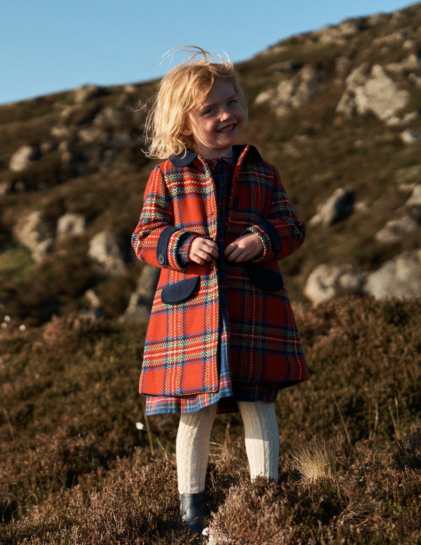 Wool Blend Coat-Red Check