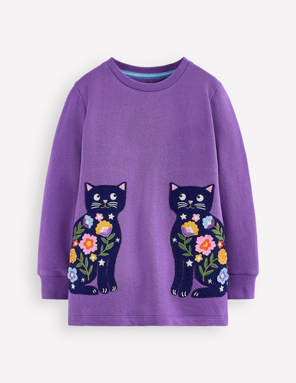 Applique Tunic-Purple Topaz Cats-1