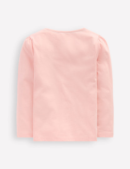 Puff Sleeve Appliqué  T-shirt-Chalk Pink Butterfly-2