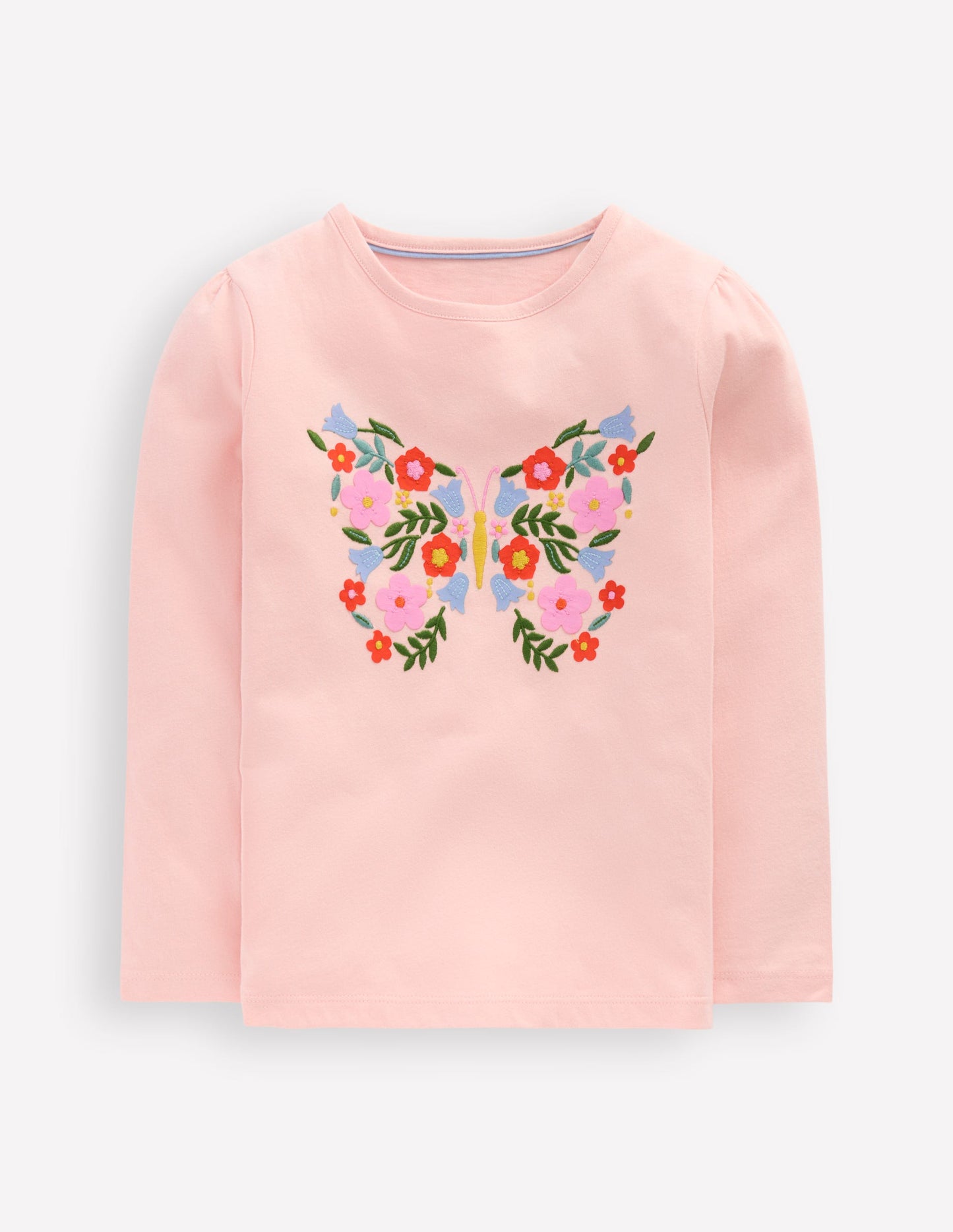 Puff Sleeve Appliqué  T-shirt-Chalk Pink Butterfly