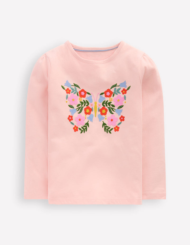 Puff Sleeve Appliqué  T-shirt-Chalk Pink Butterfly