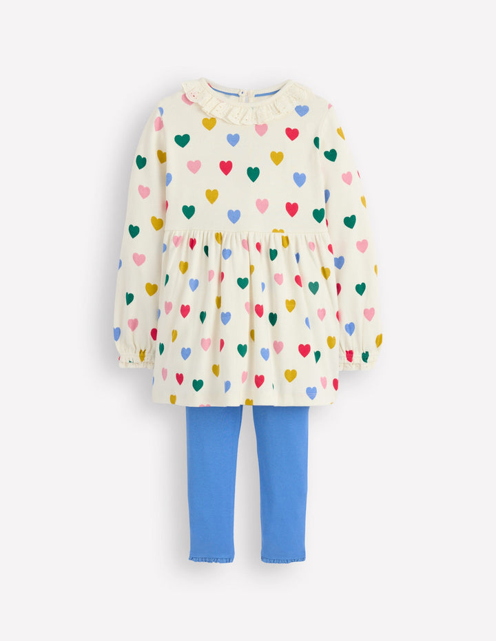 Ribbed Tunic Set-Soft Ivory Small Hearts