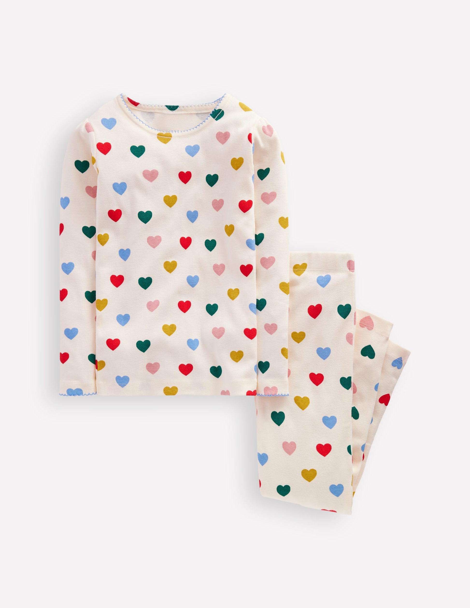 Snug Long John Pyjamas-Coconut Milk Small Hearts-1