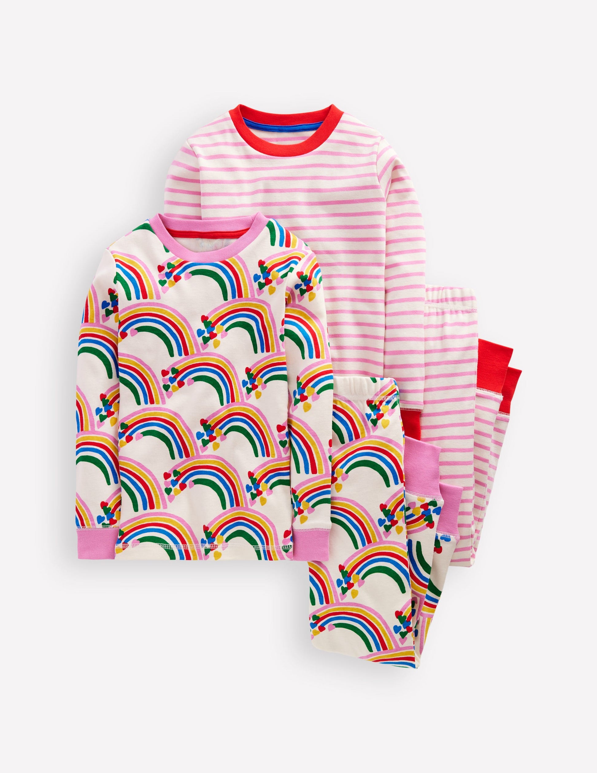 Twin Pack Snug Pyjamas-Oatmeal Marl Rainbow Hearts-1