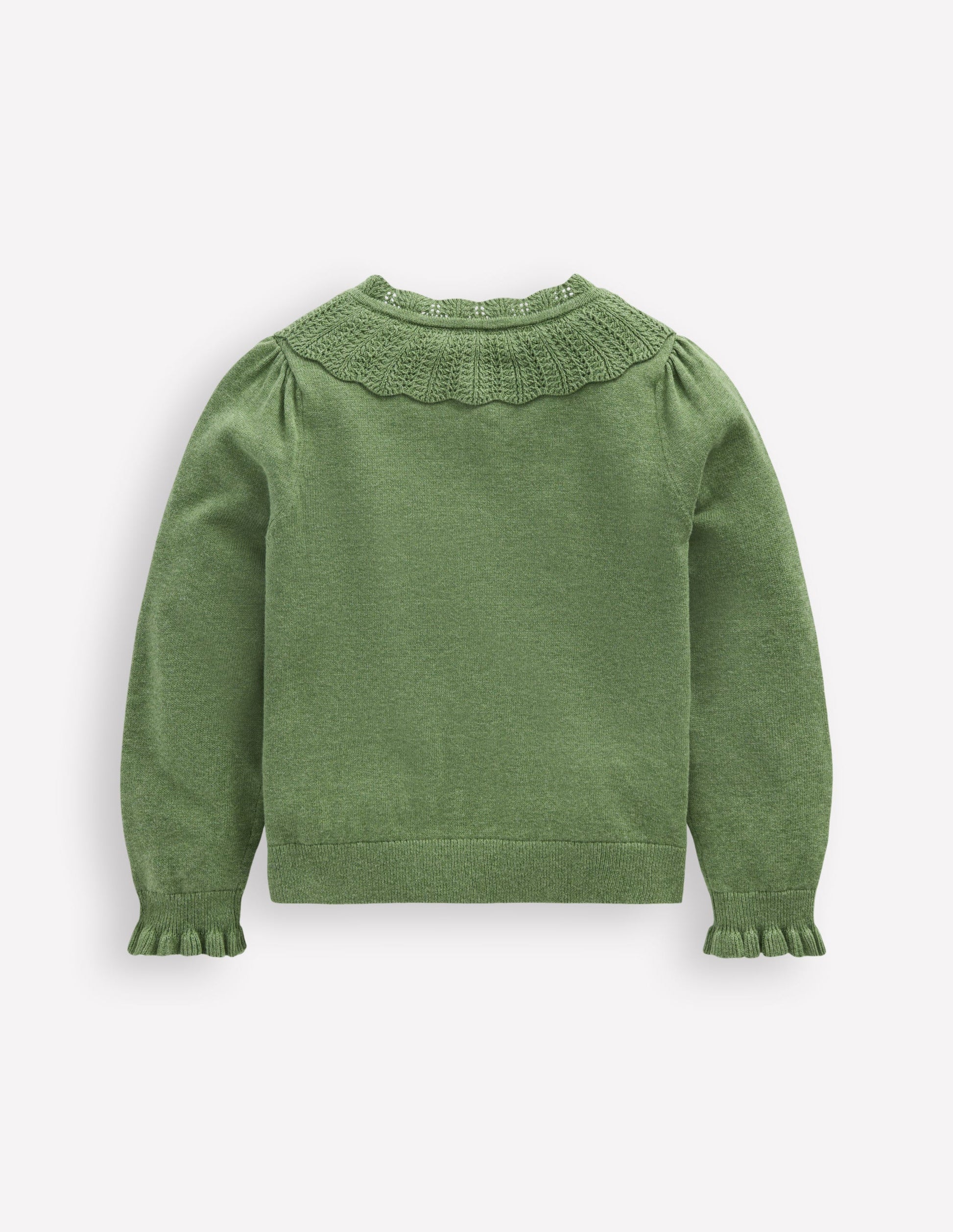 Pretty Ruffle Cardigan-Safari Green Marl-2