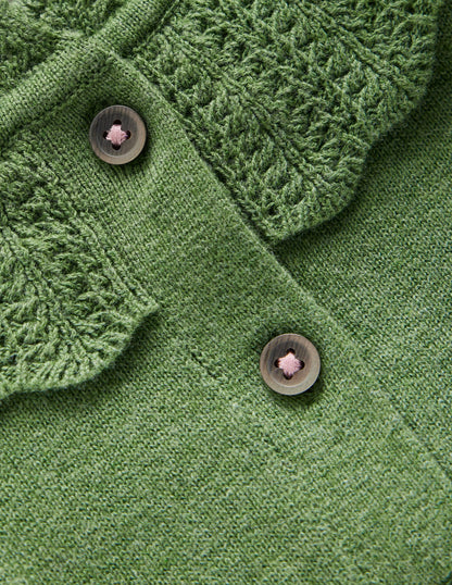 Pretty Ruffle Cardigan-Safari Green Marl-3