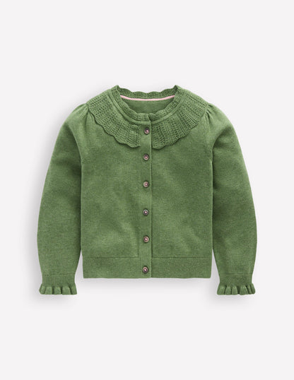 Pretty Ruffle Cardigan-Safari Green Marl-1