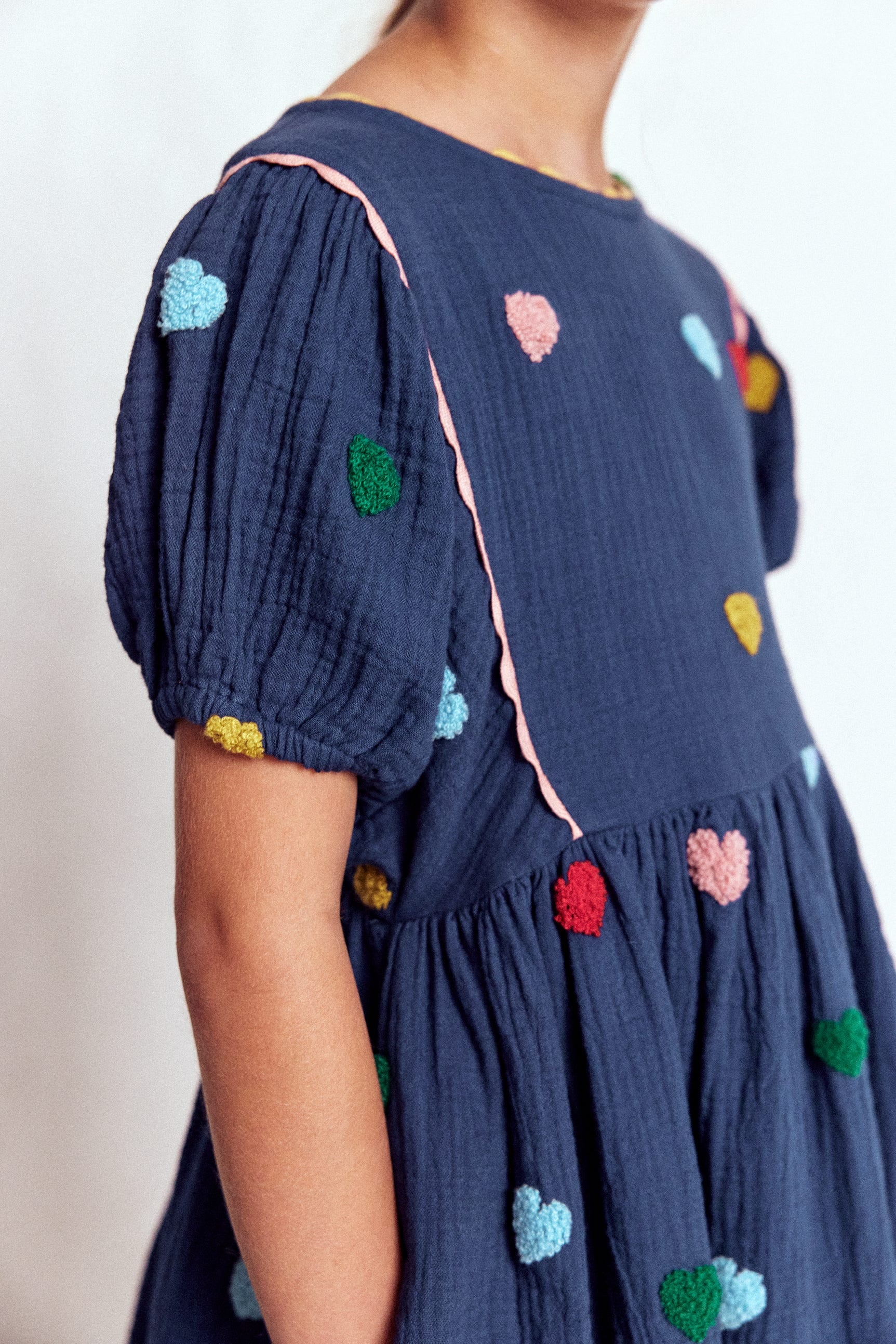 Puff Sleeve Double Cloth Dress-Starboard Blue Hearts - Image 2