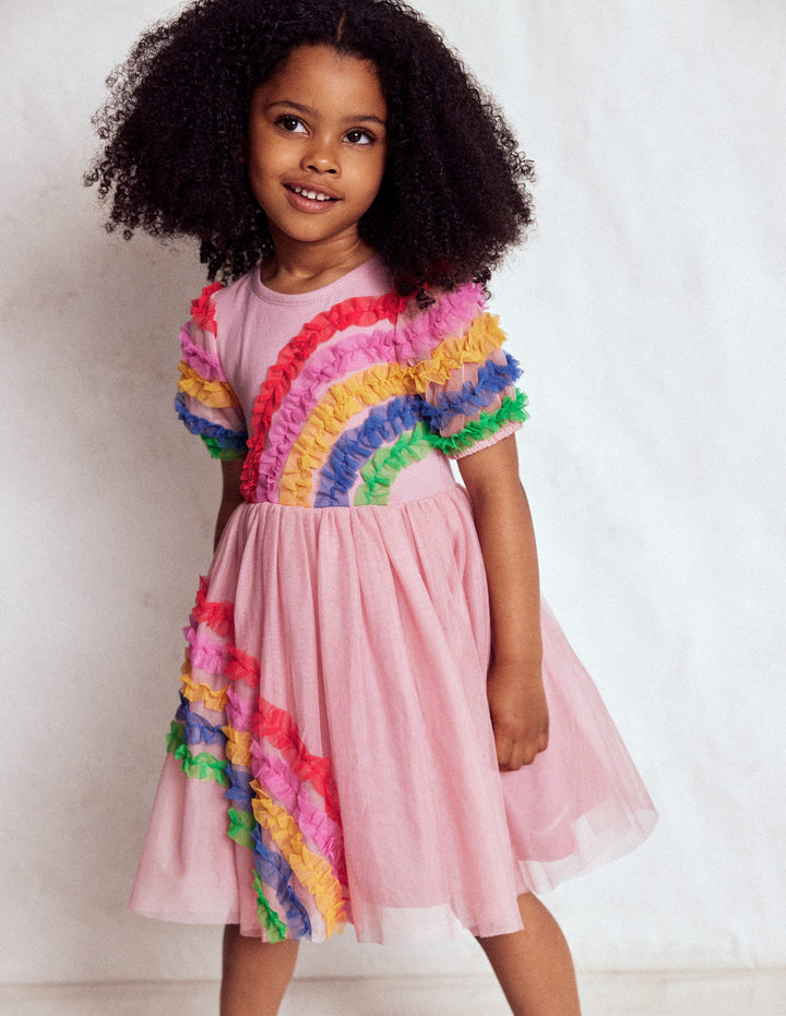 Rainbow Tulle Jersey Dress-Zephyr Rainbow