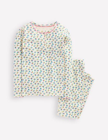 Snug Henley Pyjamas-Soft Ivory Spring Ditsy-1