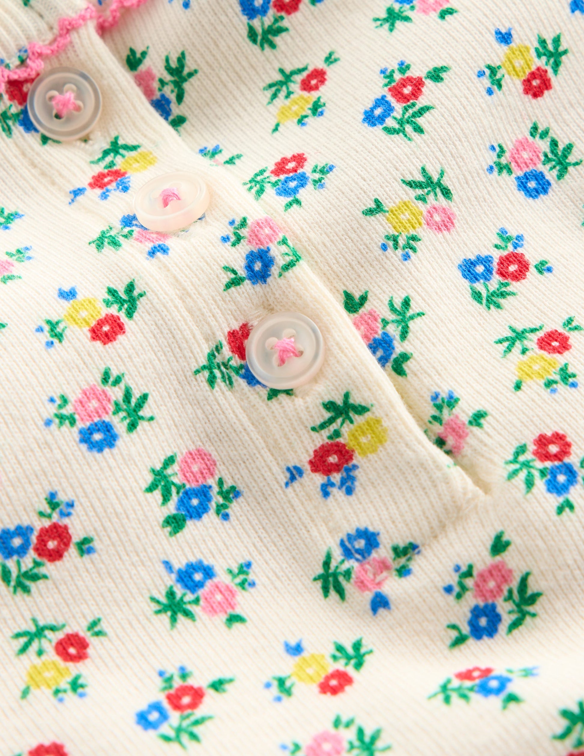 Snug Henley Pyjamas-Soft Ivory Spring Ditsy-3