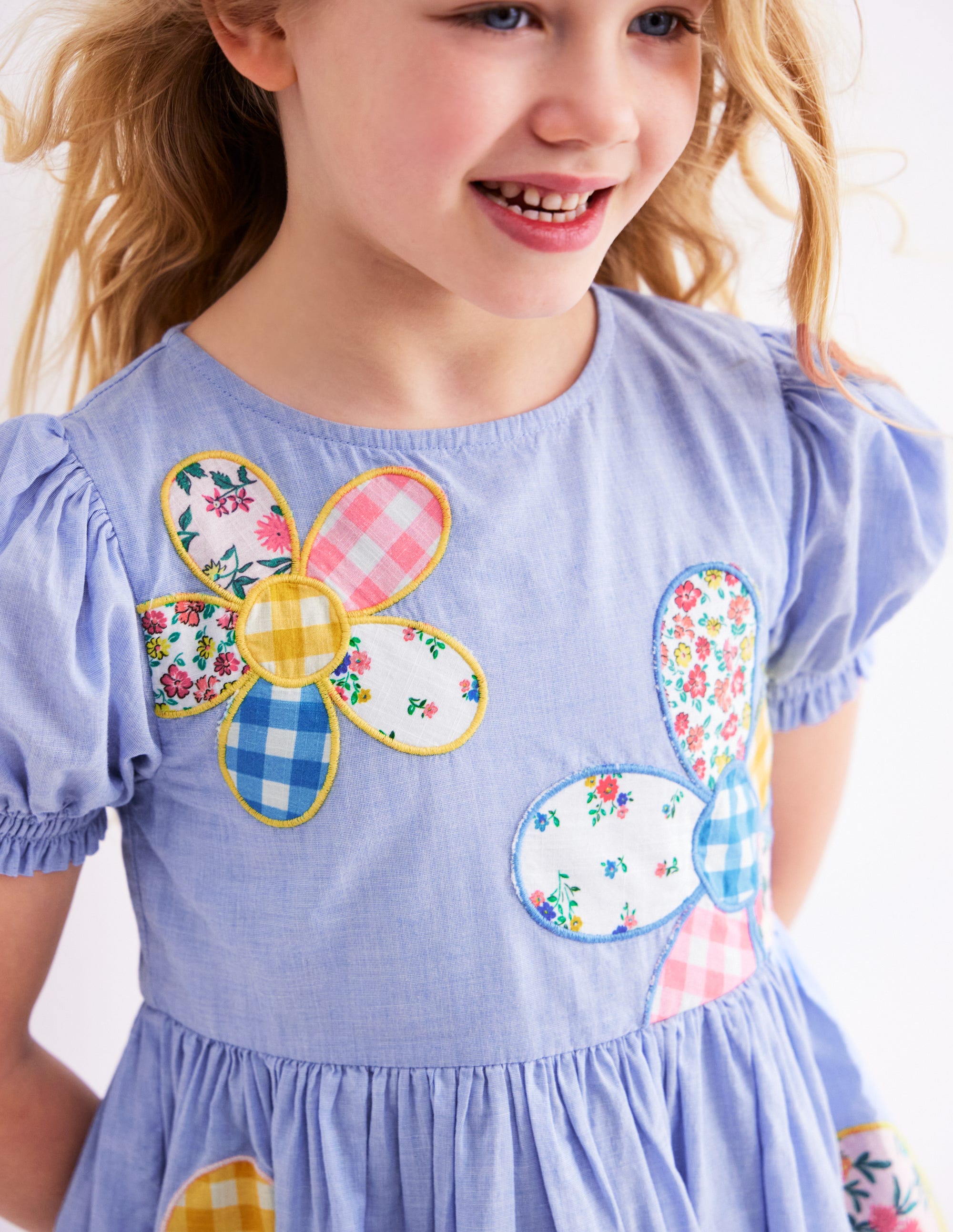 Madeline Woven Dress-Floral Patchwork Applique - Image 3