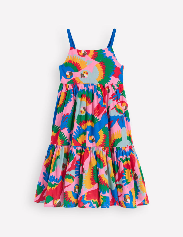 Aurelia Tiered Twirly Dress-Multi Rainbow Parrot