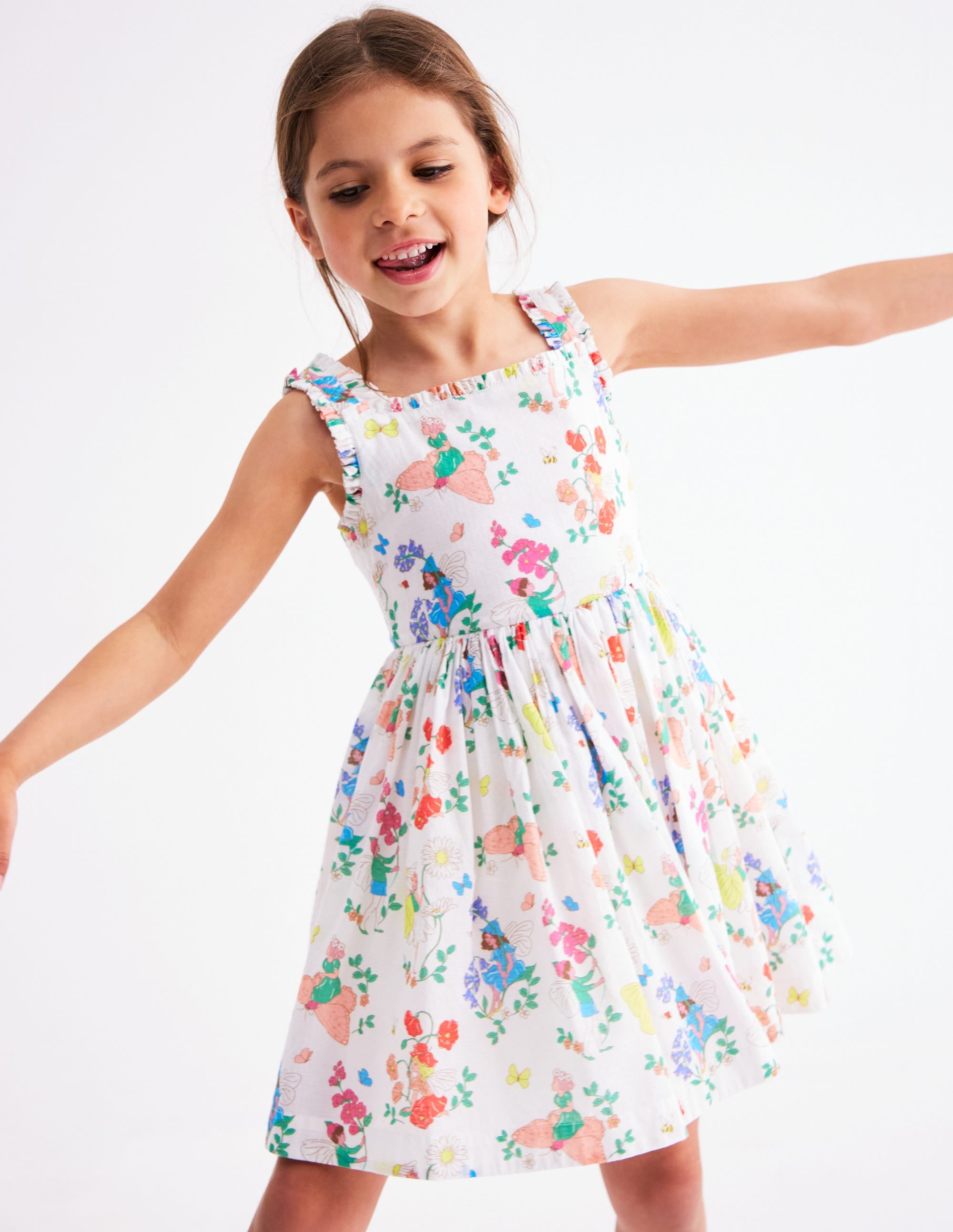 Luna Frill Strap Woven Dress-Multi Flower Fairy - Image 1