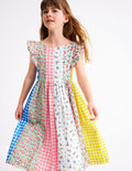 Bow Back Midi Dress-Patchwork Floral