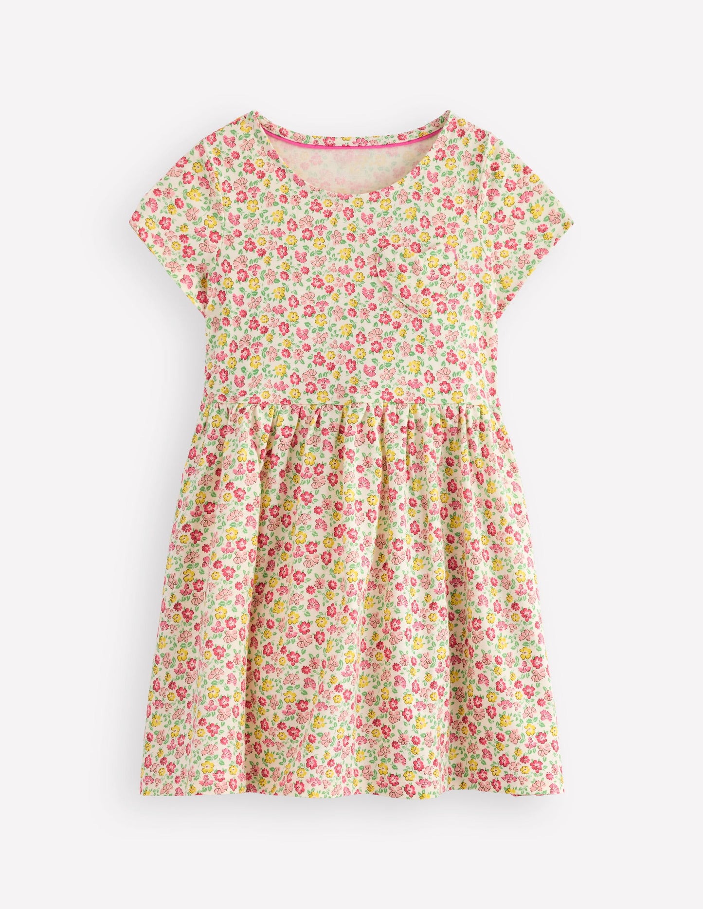 Heart Pocket Fun Jersey Dress-Multi Summer Flowerbed