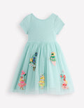 Ami Applique Tulle Dress-Spearmint Blue Flower Fairies