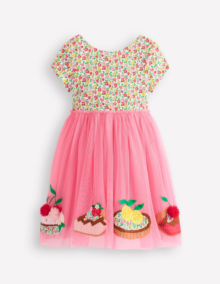 Ami Applique Tulle Dress-Salmon Pink Desserts