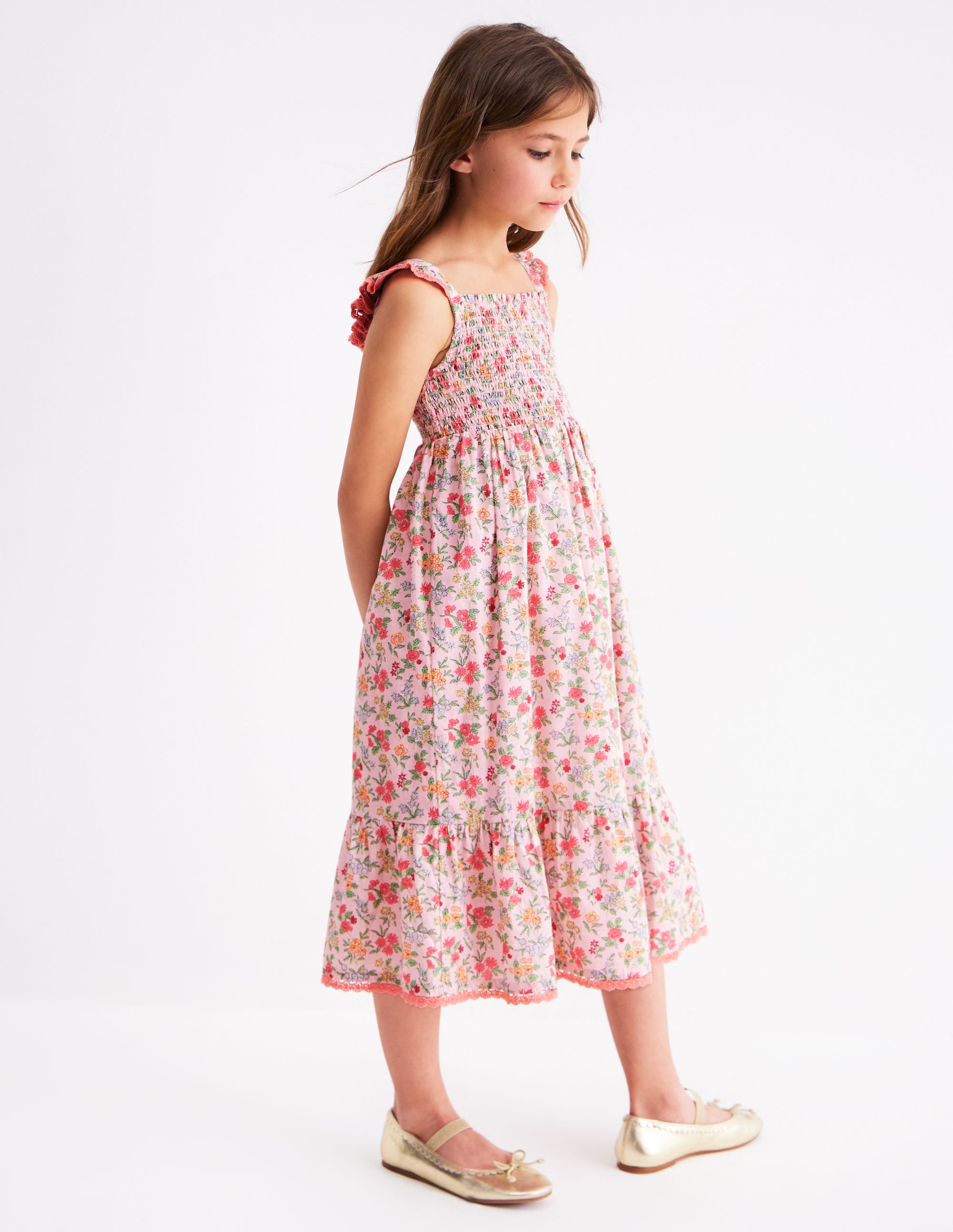 Luella Frill Maxi Sundress-Chalk Pink Garden Ditsy - Image 1