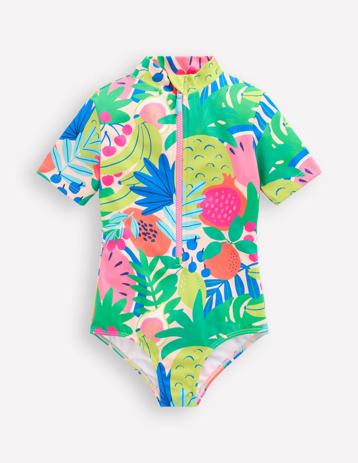 Short Sleeve Swimsuit-Multi Tropical Fruit