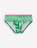 Patterned Bikini Bottoms-Rich Emerald Parrot Palm