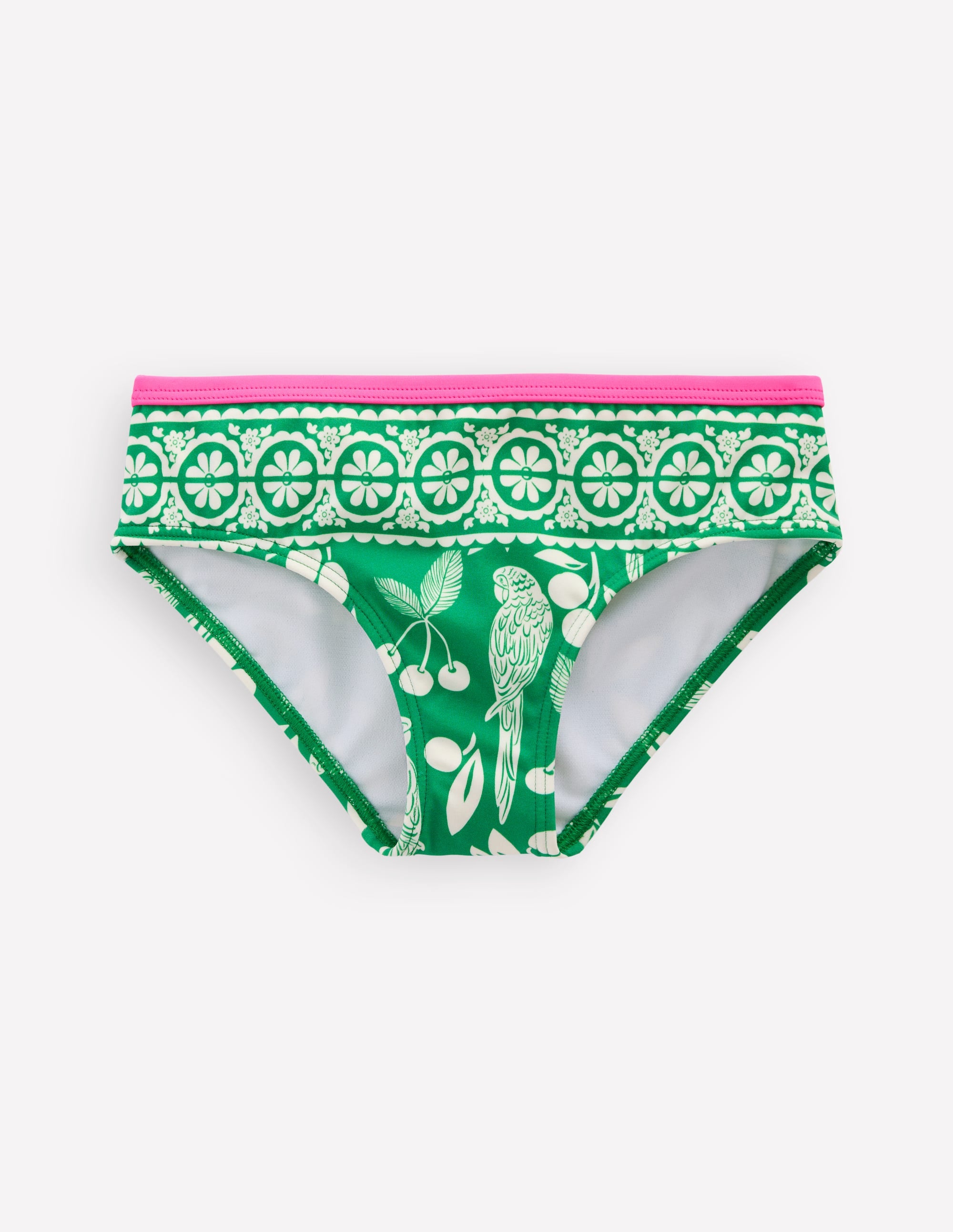Patterned Bikini Bottoms-Rich Emerald Parrot Palm - Image 1