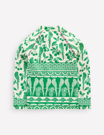 Sun Safe Patterned Rash Vest-Rich Emerald Parrot Palm-2