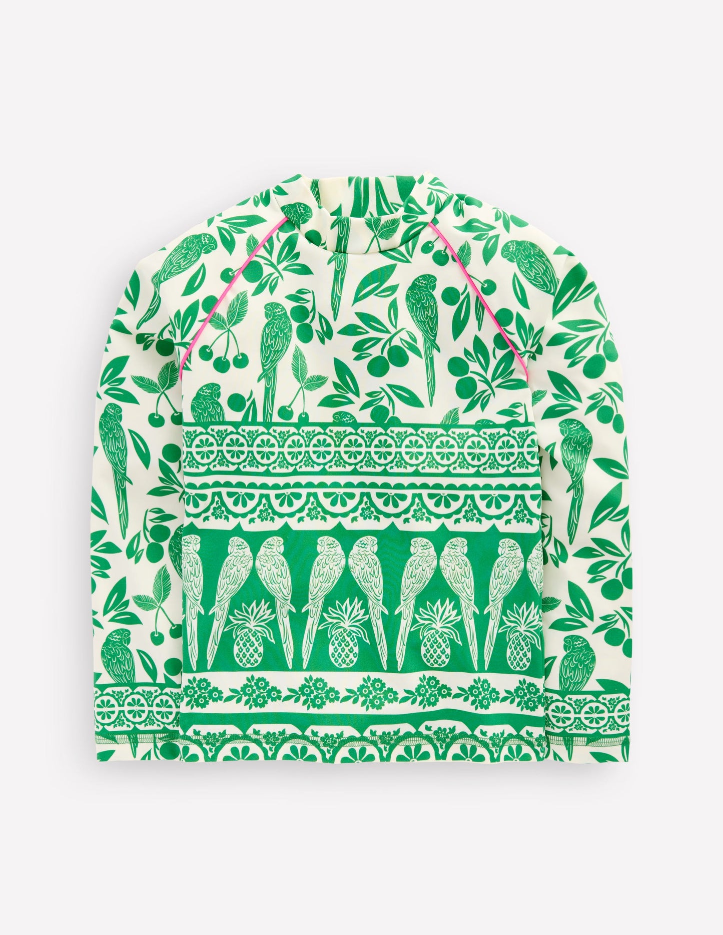 Sun Safe Patterned Rash Vest-Rich Emerald Parrot Palm