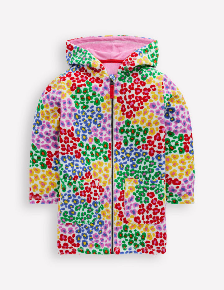 Romie Towelling Zip Throw-On-Multi Rainbow Leopard