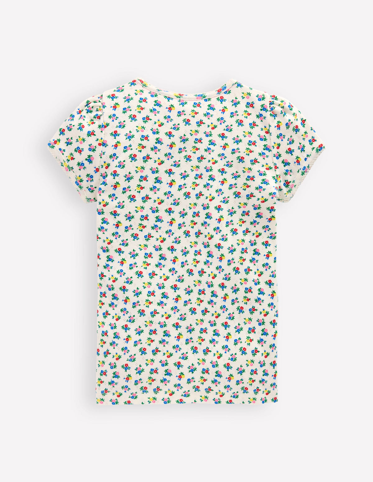 Short Sleeve Pointelle Top-Soft Ivory Ditsy Floral - Image 2