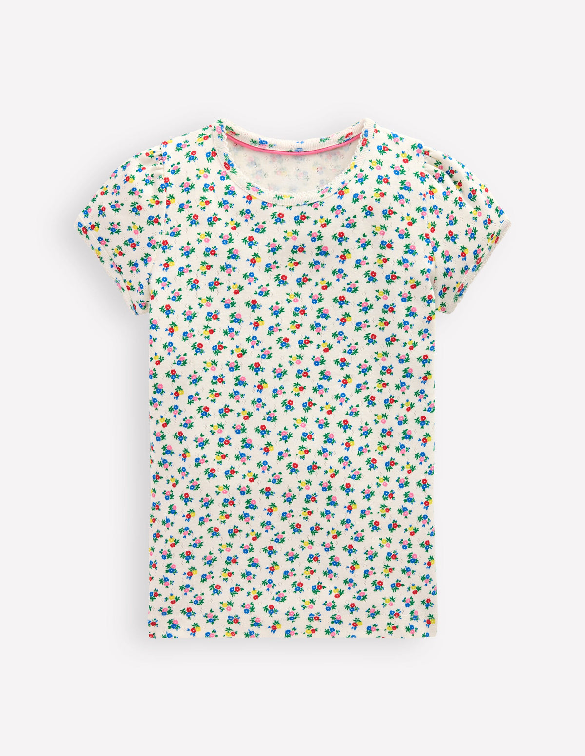 Short Sleeve Pointelle Top-Soft Ivory Ditsy Floral - Image 1