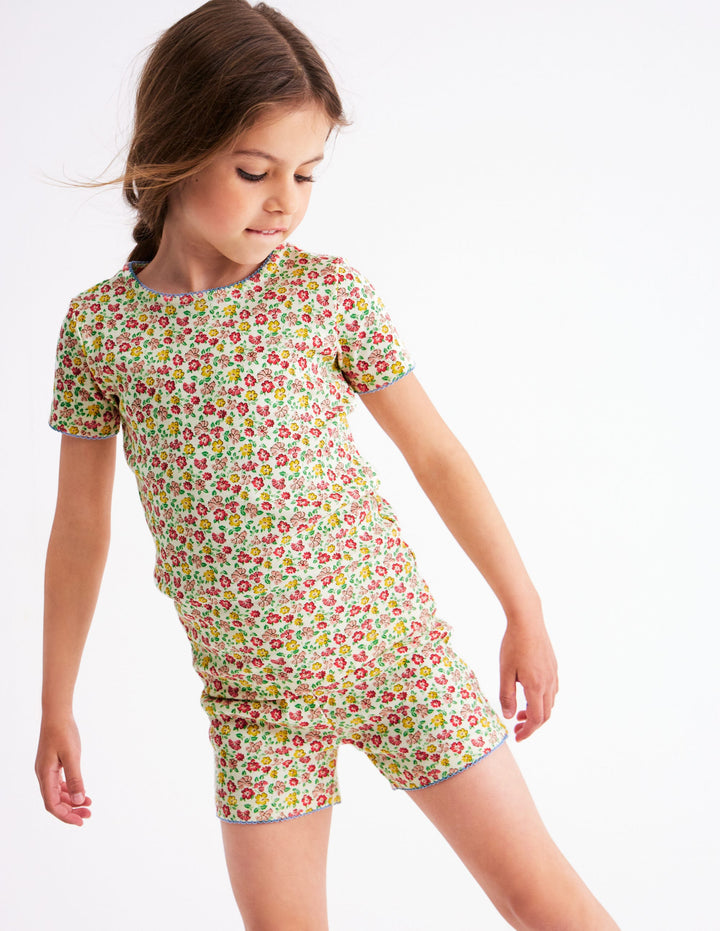 Snug Short John Pyjamas-Multi Summer Flowerbed