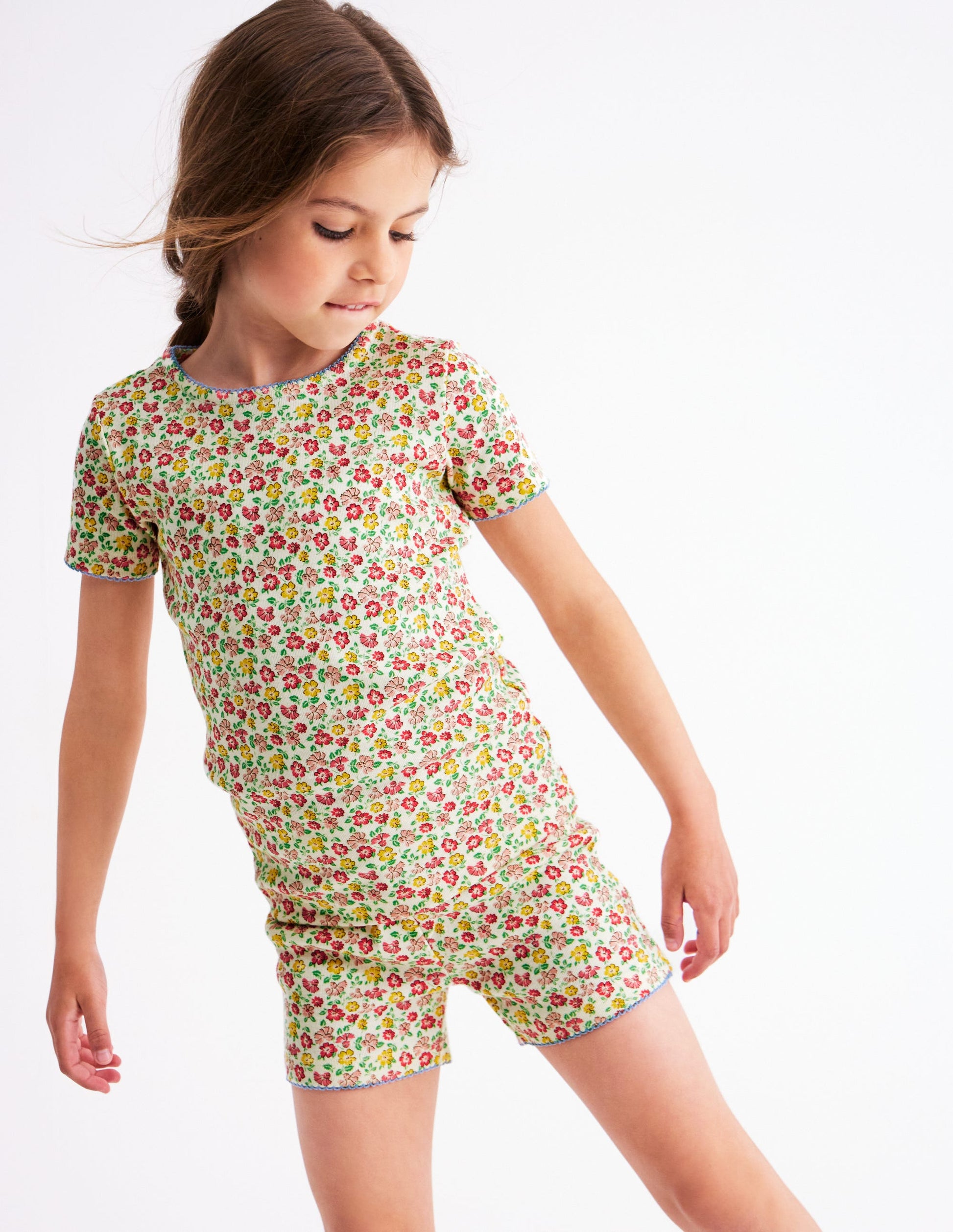 Snug Short John Pyjamas-Multi Summer Flowerbed-1