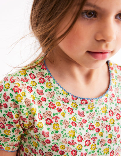 Snug Short John Pyjamas-Multi Summer Flowerbed-3