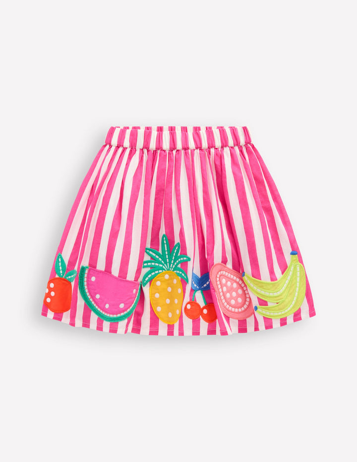 Appliqué Skirt-Fruit Pink Stripe