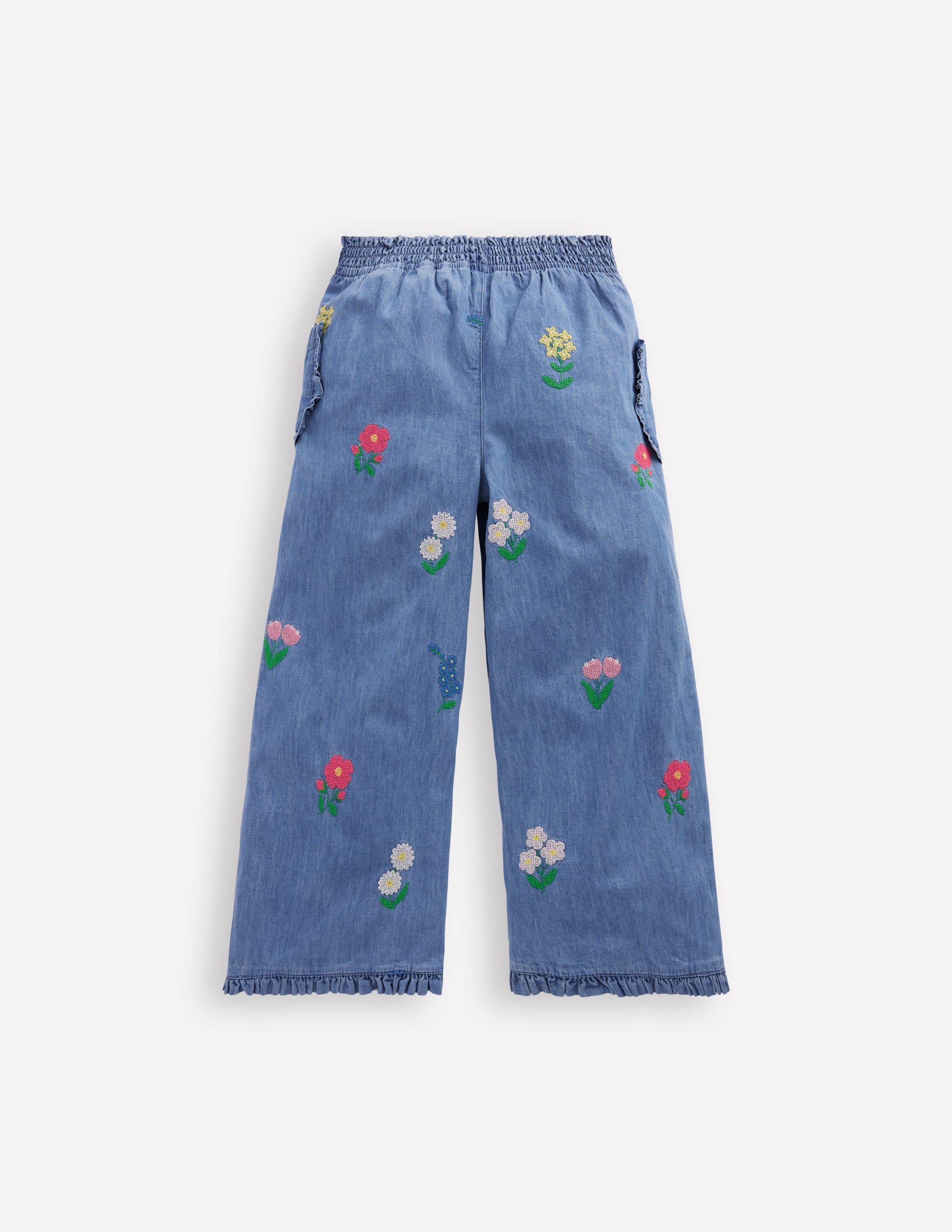 Nostalgic Frill Trousers-Chambray Cross Stitch Flowers - Image 2