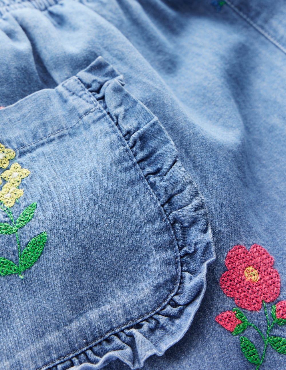 Nostalgic Frill Trousers-Chambray Cross Stitch Flowers - Image 3