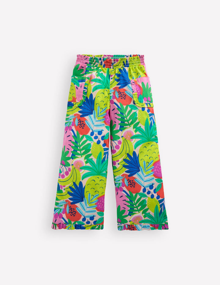 Nostalgic Frill Trousers-Multi Tropical Fruit