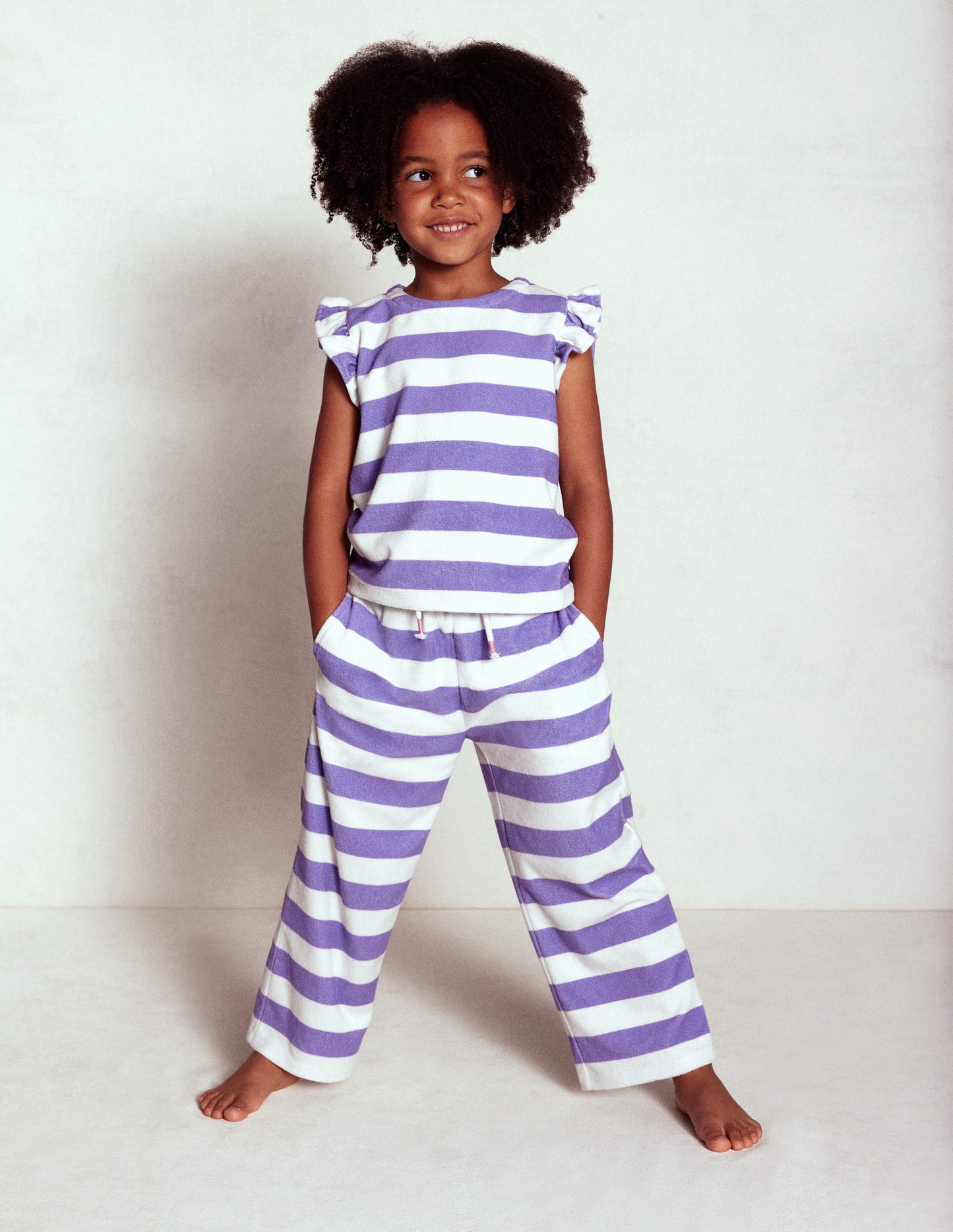 Towelling Trousers-Soft Ivory/Aster Purple