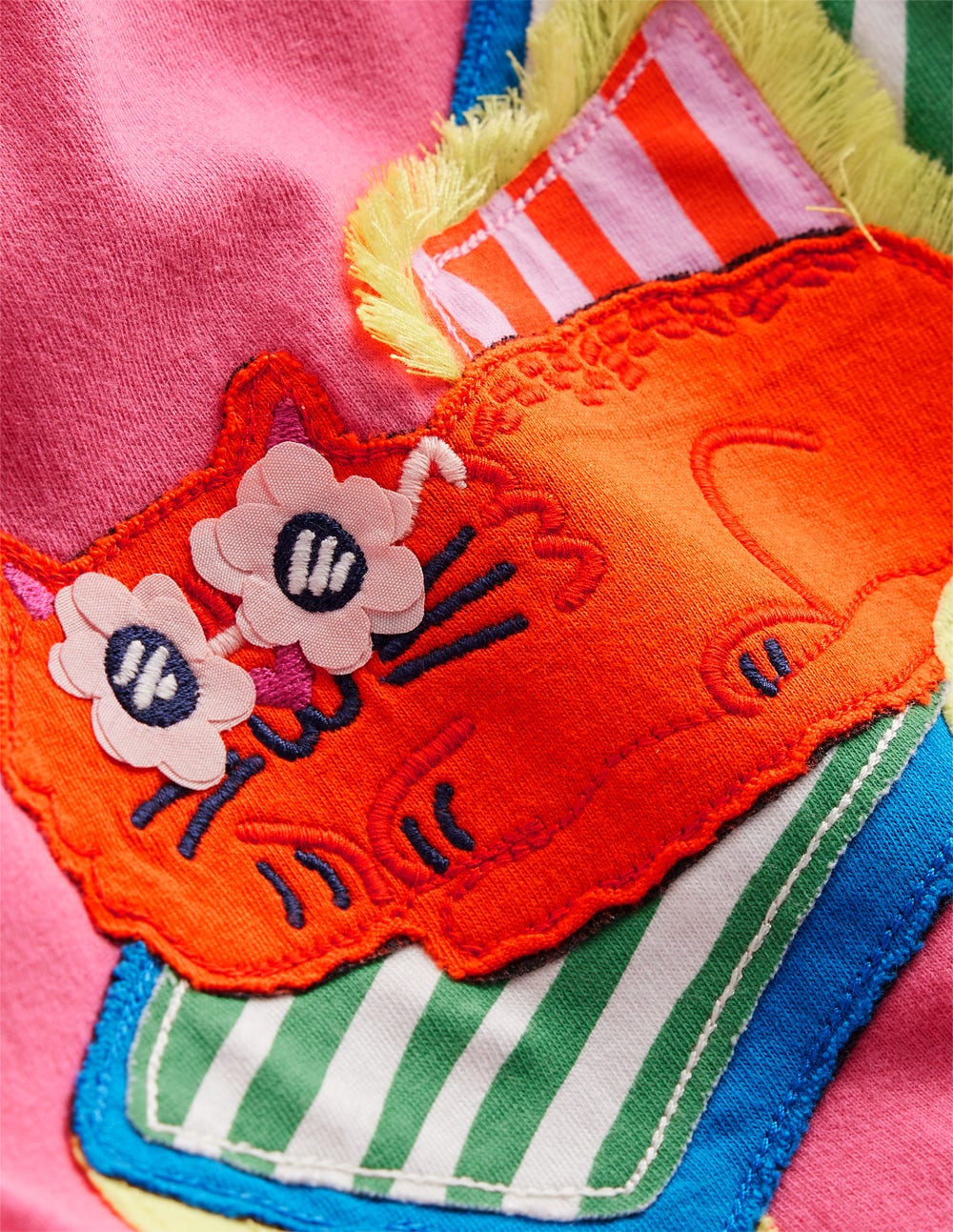 Short Sleeve Appliqué T-shirt-Rose Petal Pink Cat - Image 5